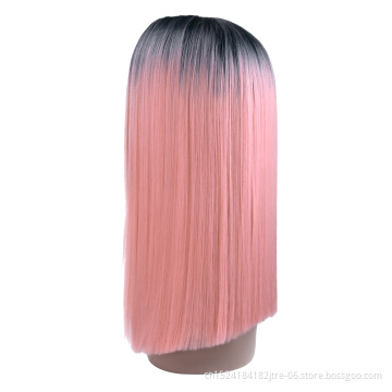 premium japanese kaneka fiber lido pink synthetic wig, private label ombre color synthetic lace front wig for white women